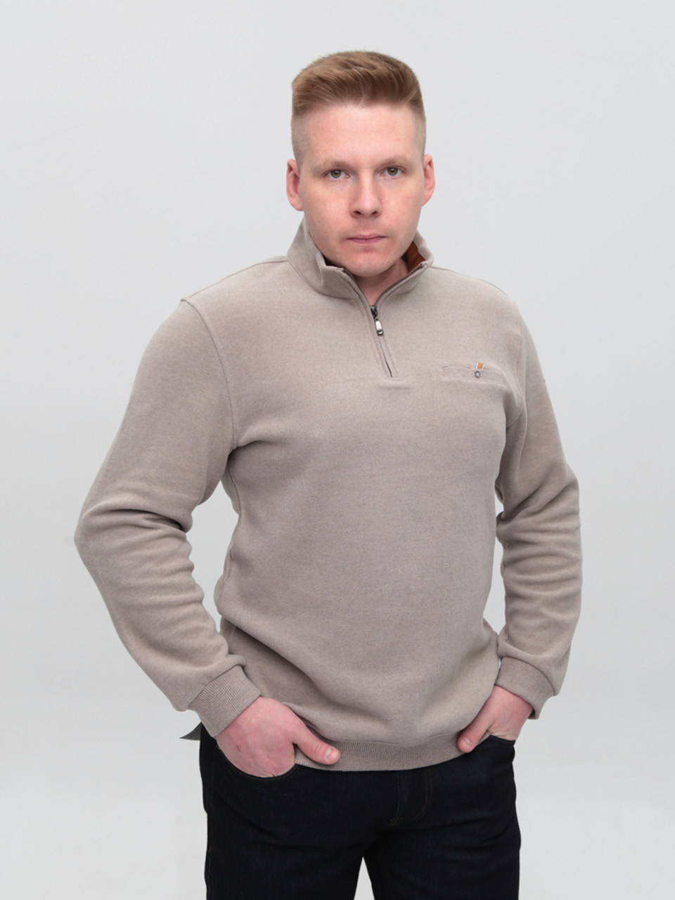 Джемпер чоловічий світло-бежевий з коміром стійка 9137-5