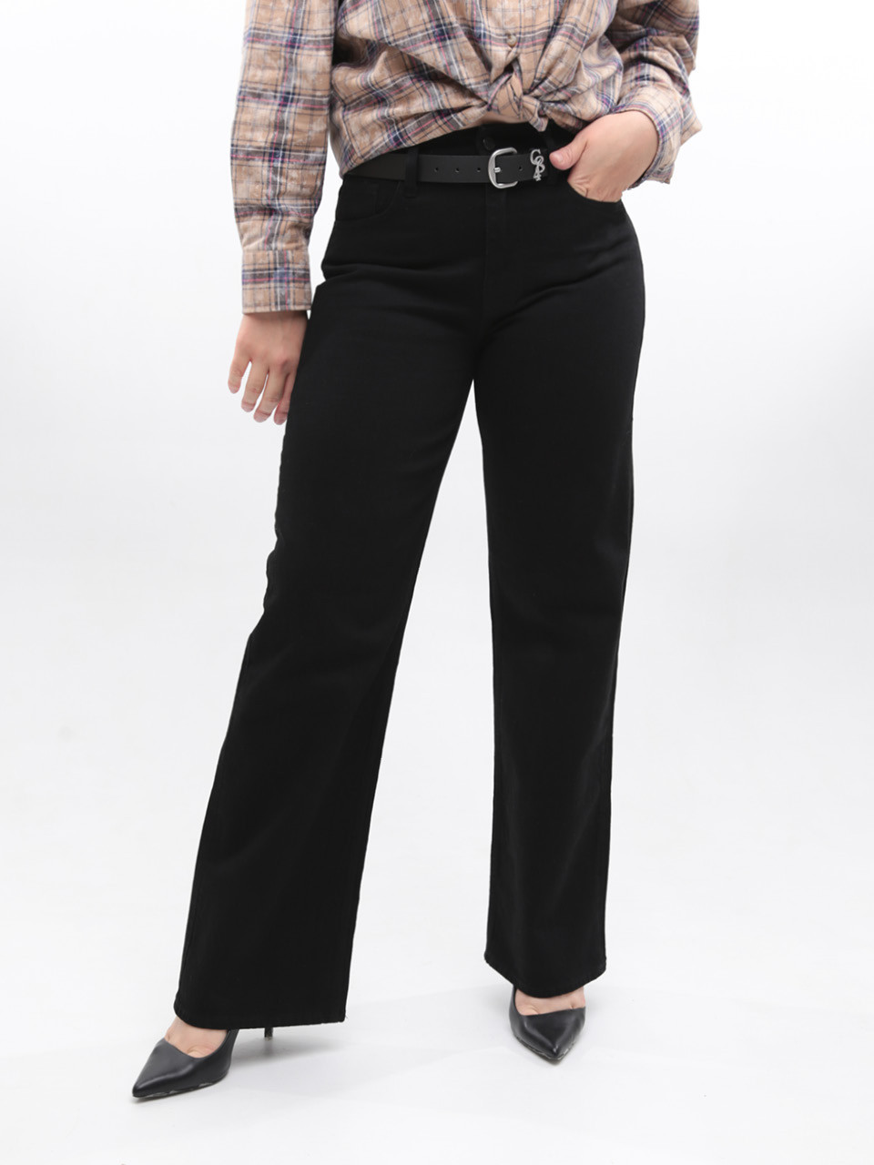 Джинси жіночі чорні широкі великий розмір 1209-2-B