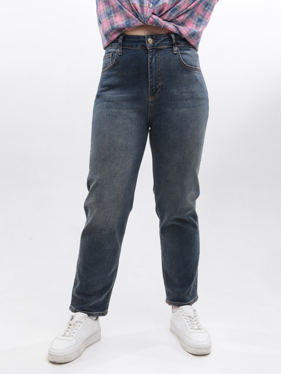 Джинси жіночі брудно-сині МОМ прямі великі розміри 1612-B