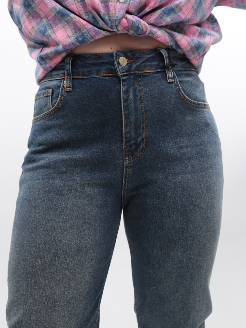 Джинси жіночі брудно-сині МОМ прямі великі розміри 1612-B