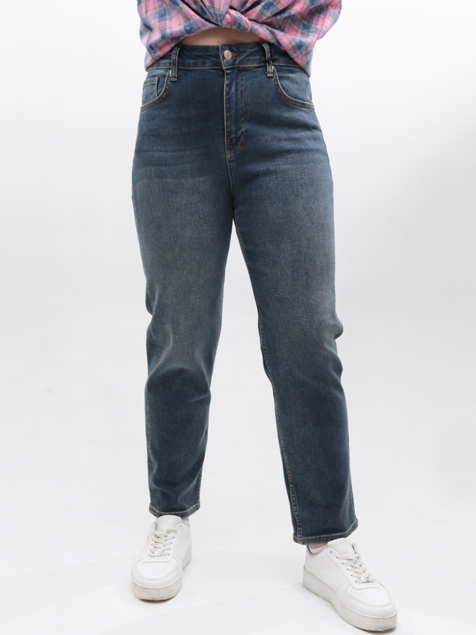 Джинси жіночі брудно-сині МОМ прямі великі розміри 1612-B