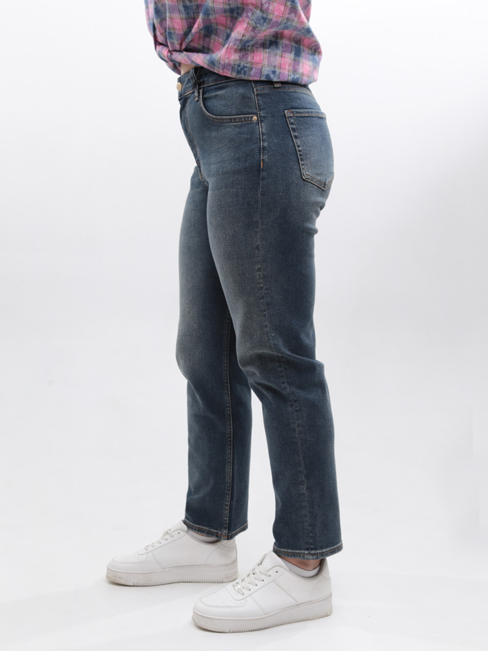 Джинси жіночі брудно-сині МОМ прямі великі розміри 1612-B