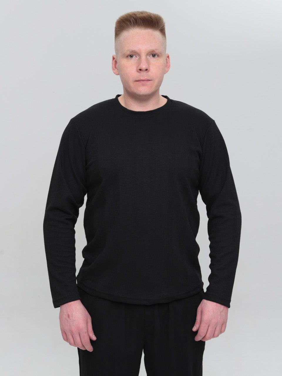 Лонгслив мужской черный тонкий прямой 5450-1