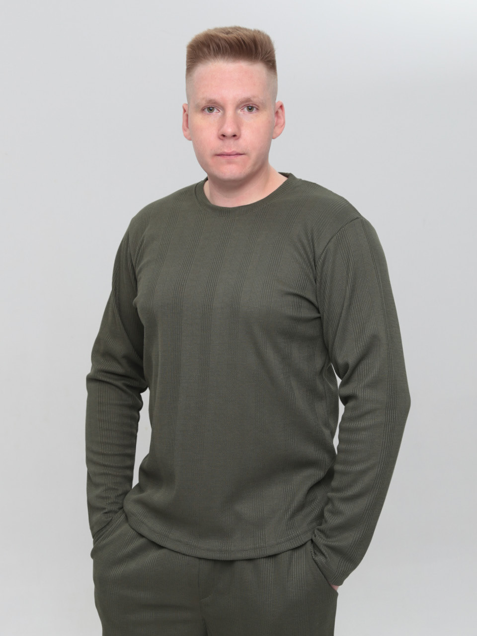 Лонгслив мужской хаки прямой тонкий 5450-2