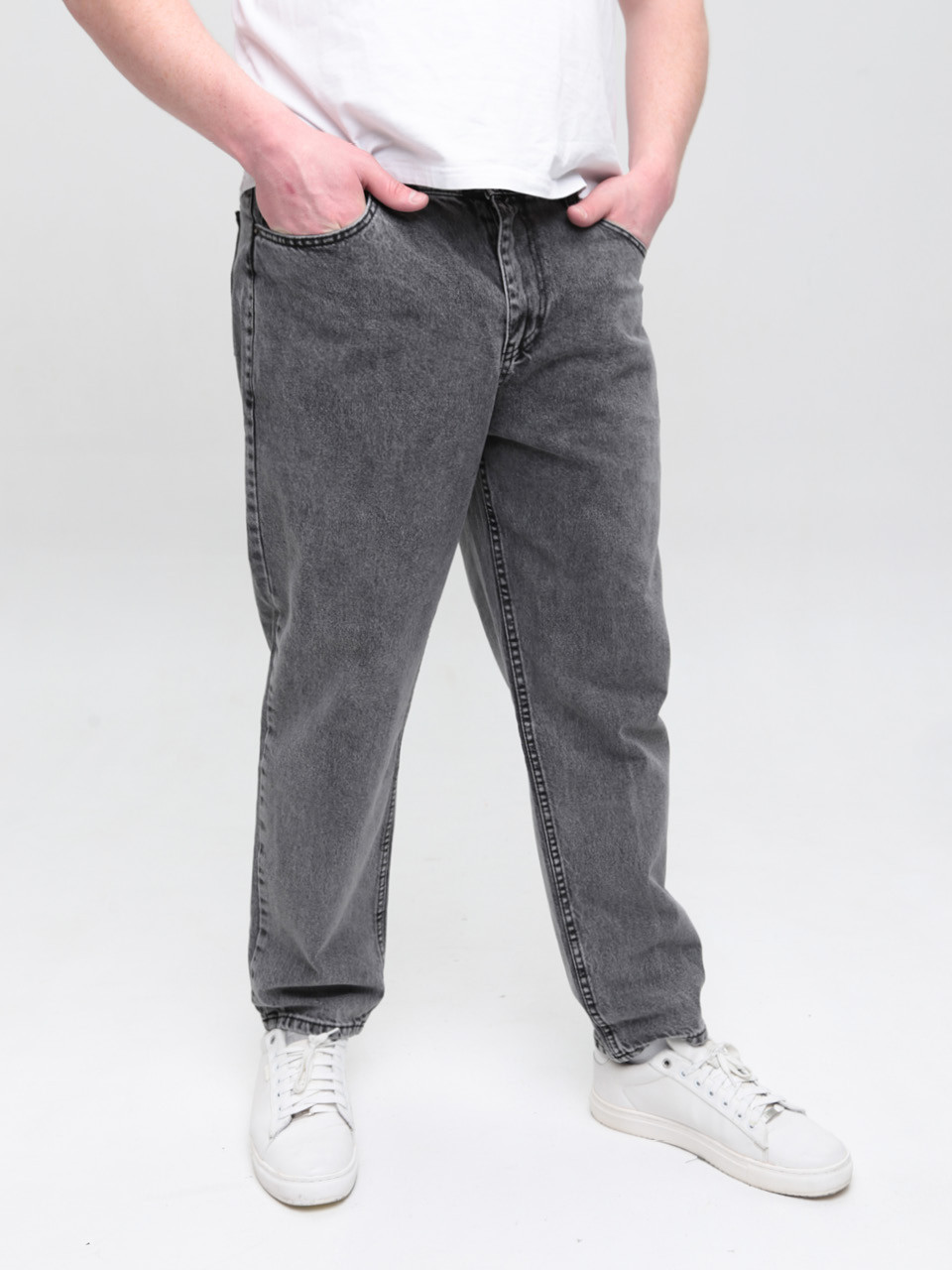 Джинсы мужские МОМ серые с высокой посадкой  2030-586