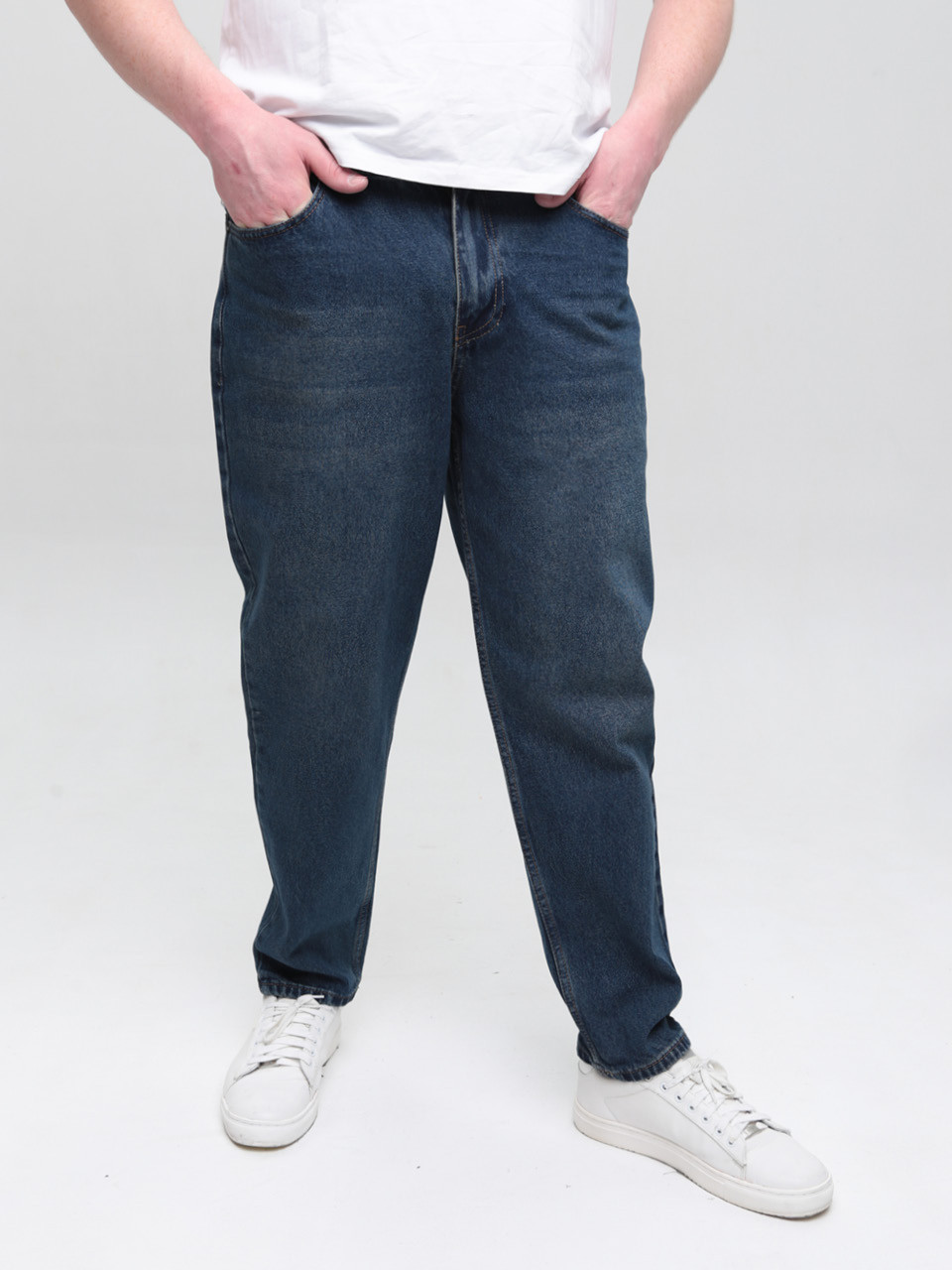 Джинсы мужские грязно-синие МОМ с высокой посадкой 2030-591
