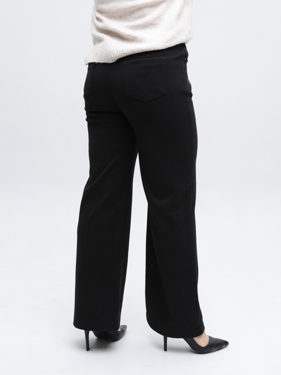 Брюки женские черные широкие теплые на резинке большие размеры 20642-B-2