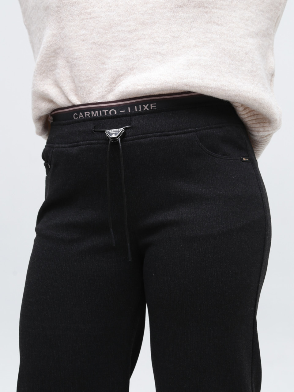 Брюки женские черные широкие теплые на резинке большие размеры 20642-B-2