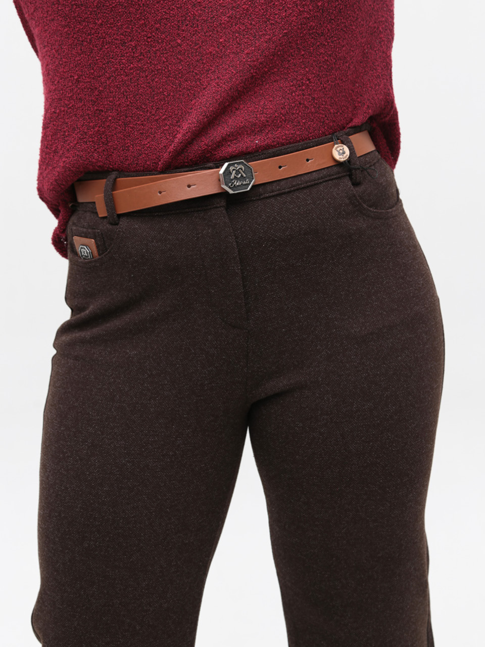 Штани жіночі коричневі широкі теплі зі стрейчем 7859-B-5