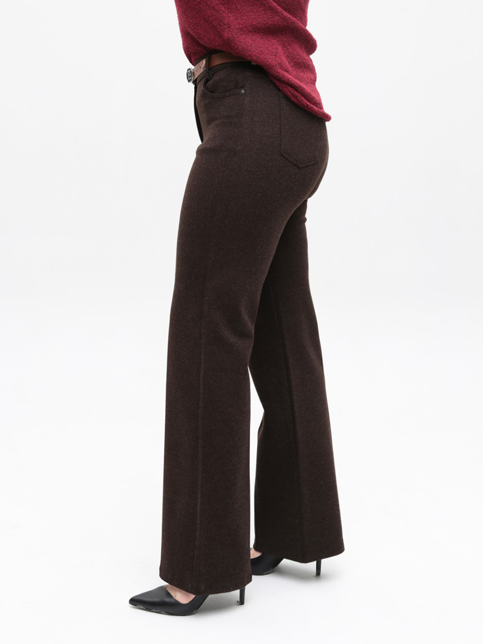 Штани жіночі коричневі широкі теплі зі стрейчем 7859-B-5