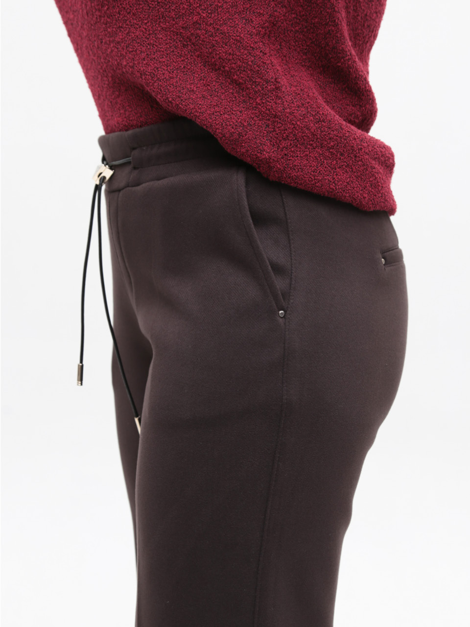 Брюки женские коричневые широкие теплые на резинке большие размеры 1720-B-6