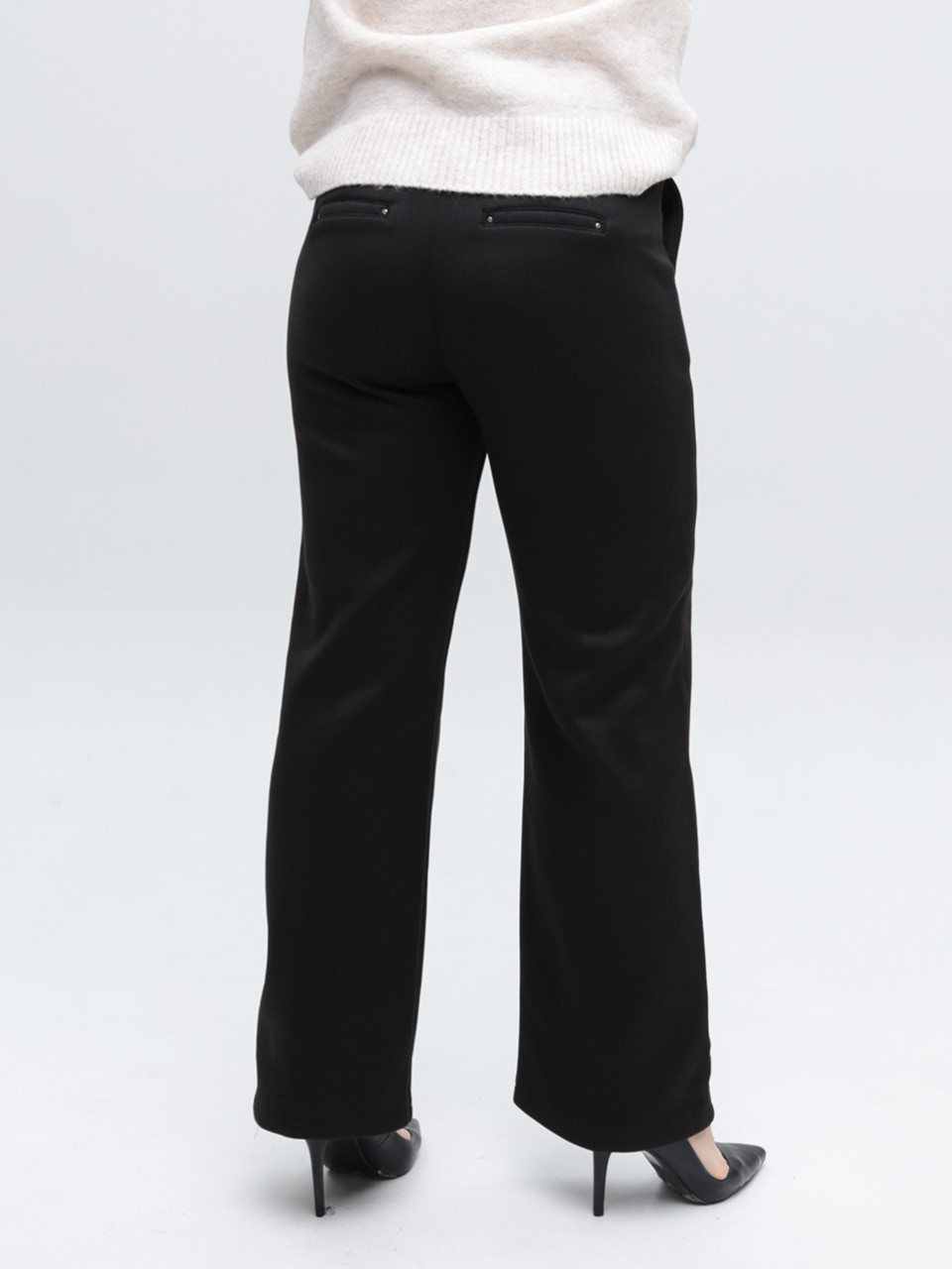 Брюки женские черные широкие теплые на резинке 1720-2