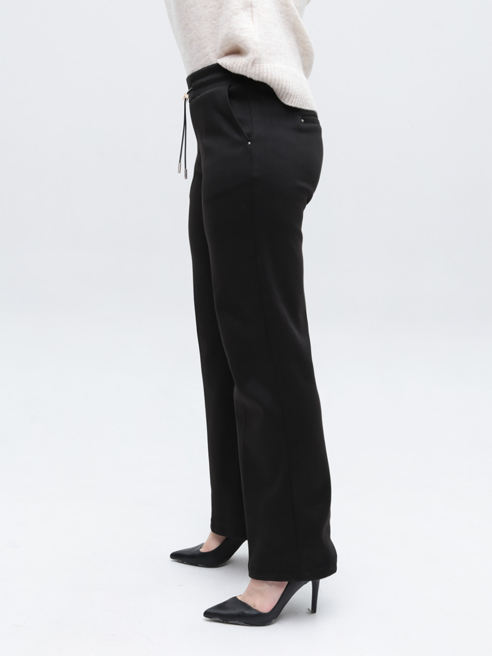 Брюки женские черные широкие теплые на резинке 1720-2