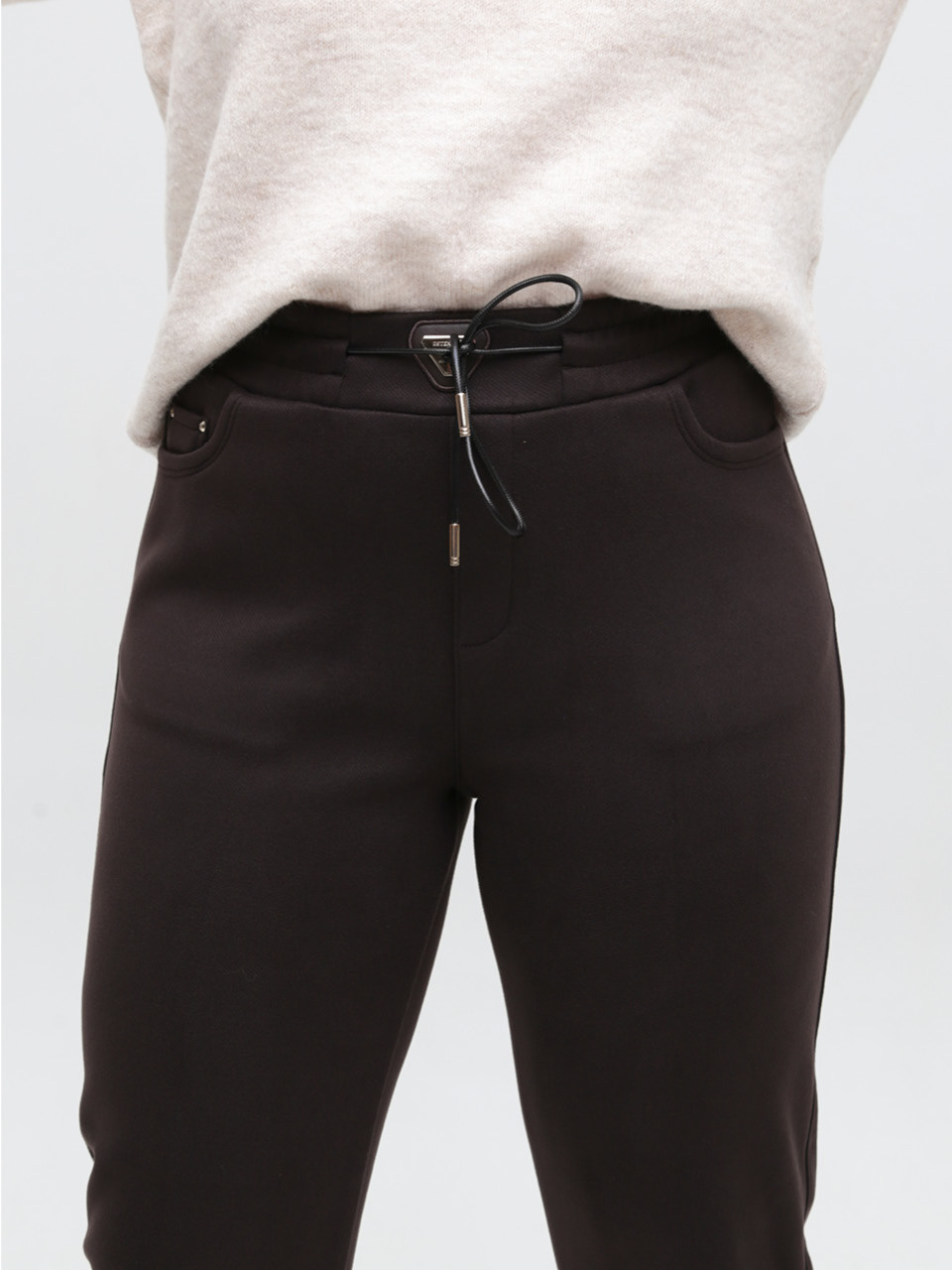 Брюки женские коричневые МОМ теплые на резинке 1719-6