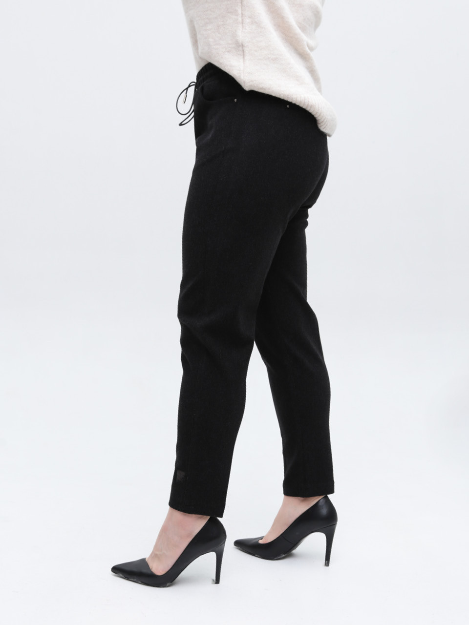 Брюки женские черные МОМ теплые на резинке большие размеры 1714-B-2