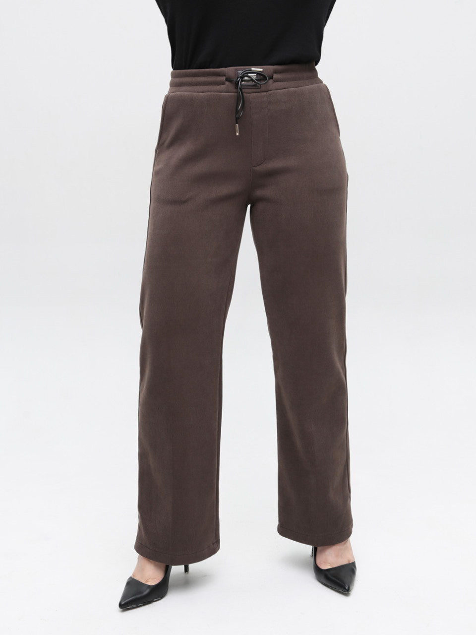 Брюки женские светло-коричневые широкие вельветовые на флисе 1707-7