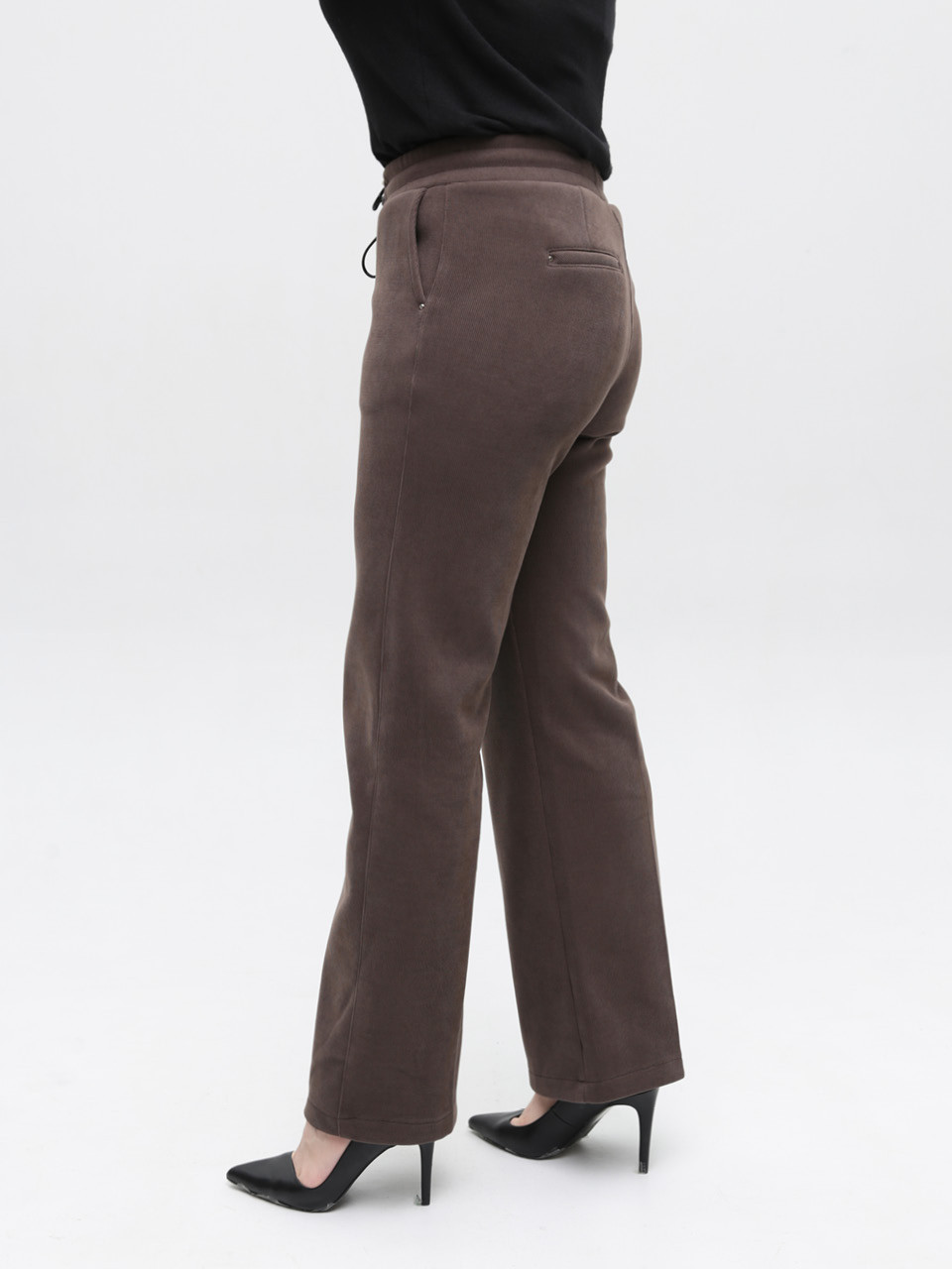 Брюки женские светло-коричневые широкие вельветовые на флисе 1707-7