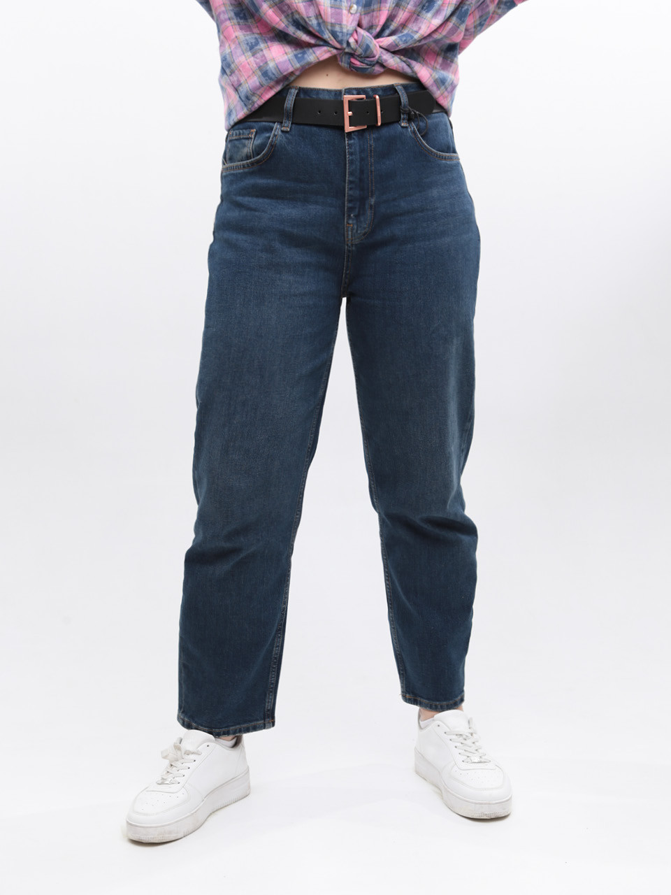 Джинсы женские МОМ прямые темно-синие в больших размерах 1617-B