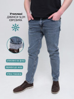 Джинсы мужские утепленные синие на флисе слим 3032-4685