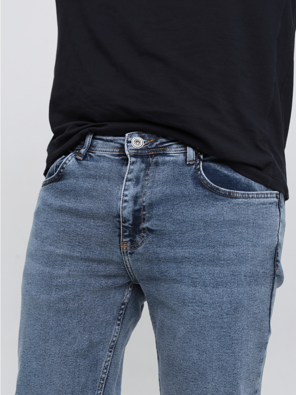 Джинсы мужские утепленные синие на флисе слим 3032-4685