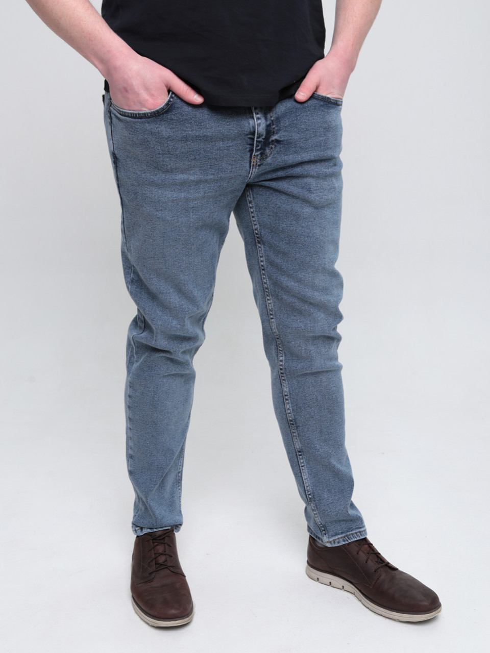 Джинсы мужские утепленные синие на флисе слим 3032-4685