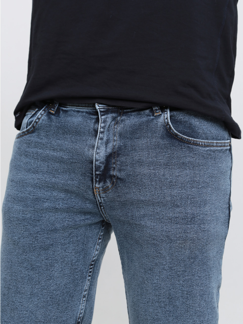 Джинсы мужские утепленные синие на флисе слим 1045-4682