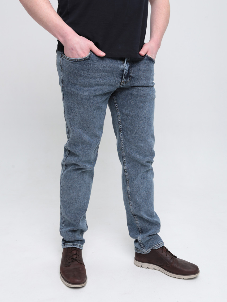 Джинсы мужские утепленные синие на флисе слим 1045-4682