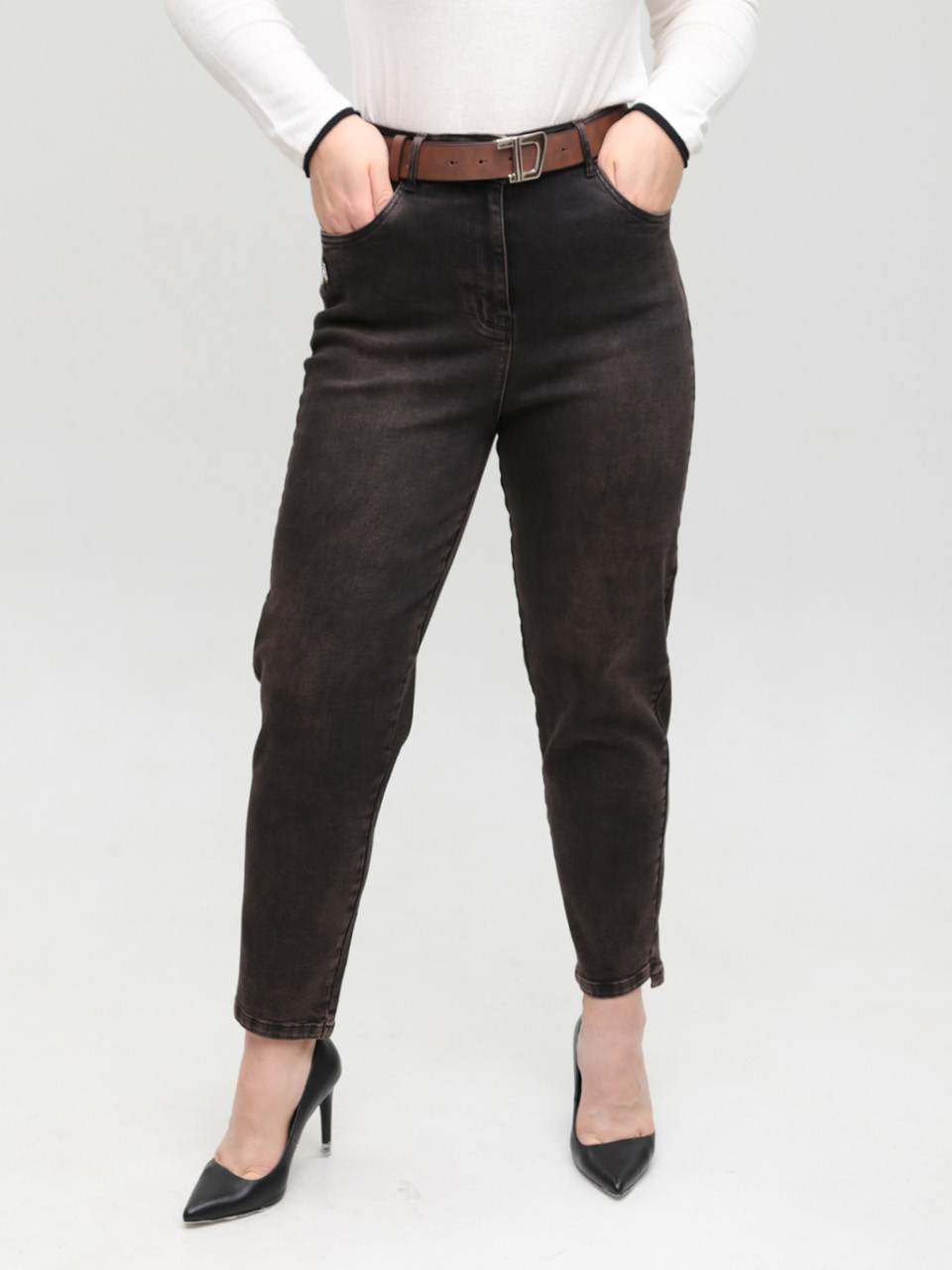 Джинси жіночі коричневі МОМ зі стрейчем 7825-5