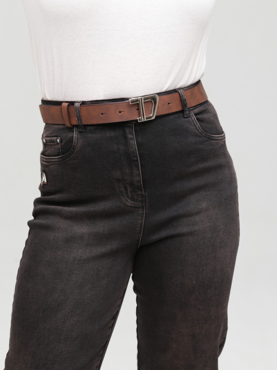 Джинси жіночі коричневі МОМ зі стрейчем 7825-5