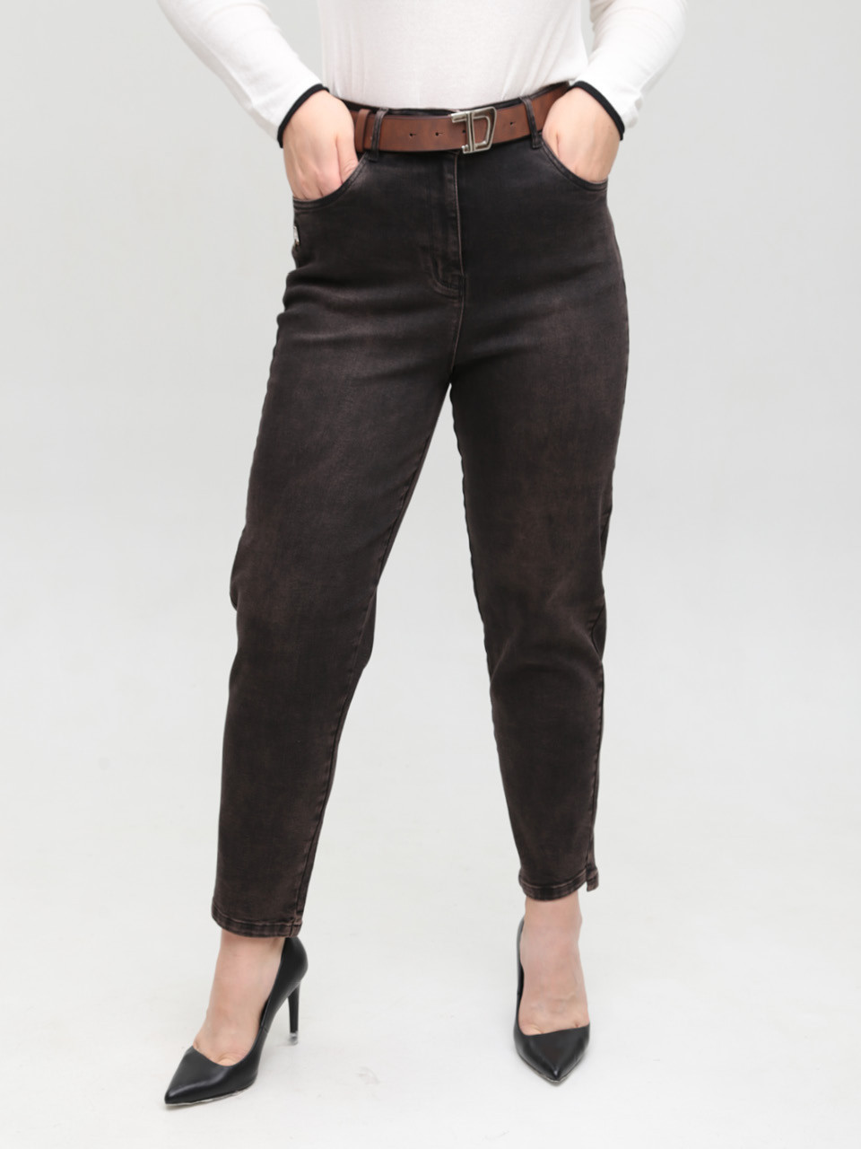 Джинси жіночі коричневі МОМ зі стрейчем 7825-5