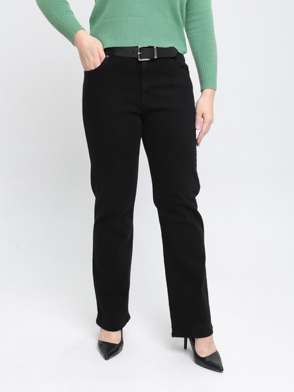 Джинси жіночі чорні прямі великі розміри 3268-B-045