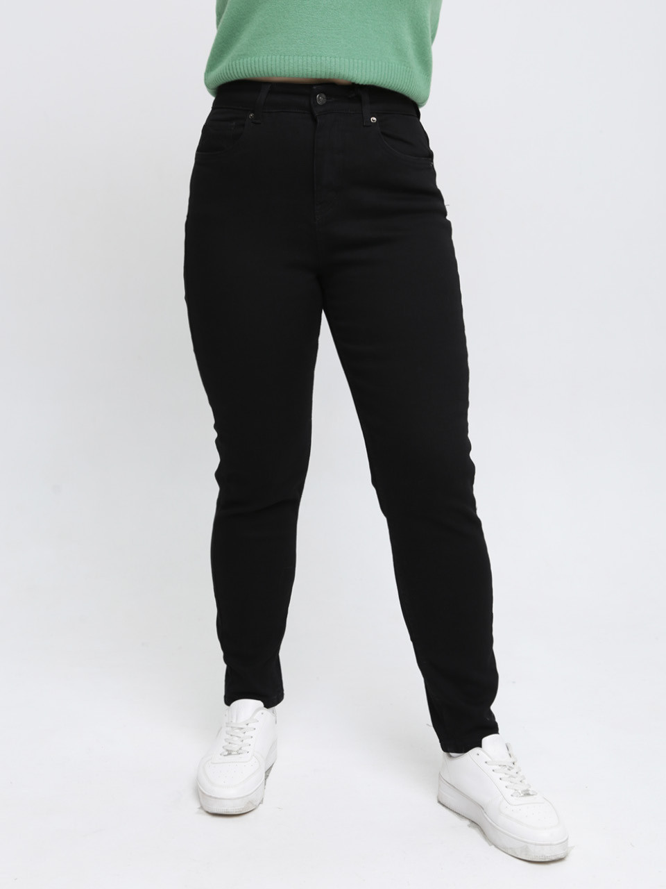 Джинсы женские утепленные черные на флисе слим МОМ большие 1291-B