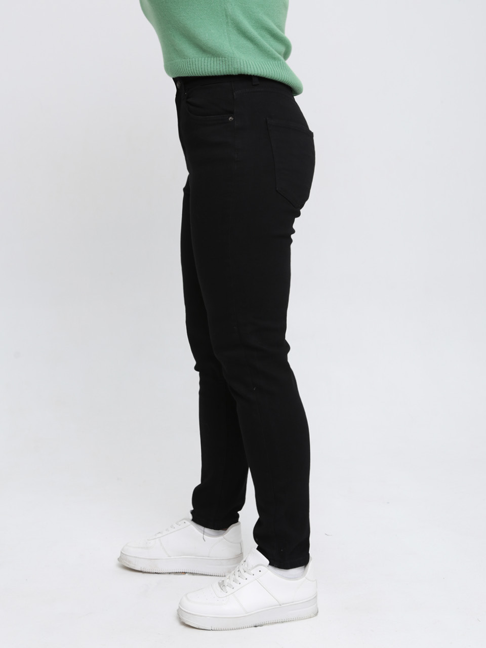 Джинсы женские утепленные черные на флисе слим МОМ большие 1291-B