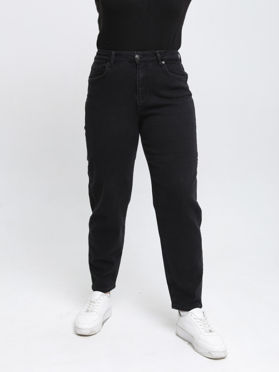 Джинсы женские утепленные черные на флисе МОМ 3256