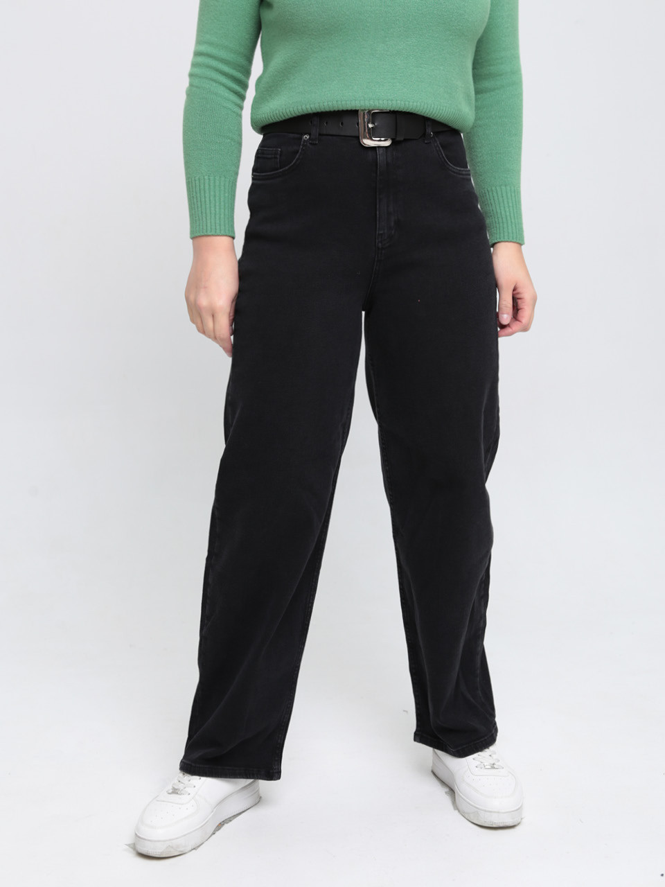 Джинси жіночі утеплені чорні на флісі баггі 3290-063