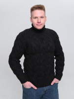 Свитер мужской черный шерстяной вязанный с горлом 230-658-4