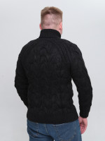 Свитер мужской черный шерстяной вязанный с горлом 230-658-4