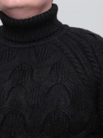 Свитер мужской черный шерстяной вязанный с горлом 230-658-4