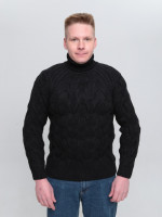 Свитер мужской черный шерстяной вязанный с горлом 230-658-4