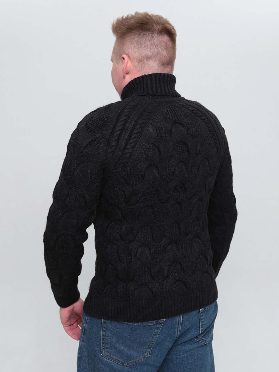 Свитер мужской черный шерстяной вязанный с горлом 230-658-4