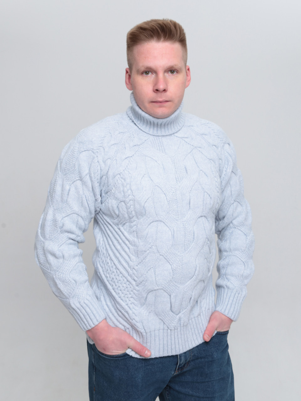 Светр чоловічий блакитний вовняний зимовий з горлом 230-675-5