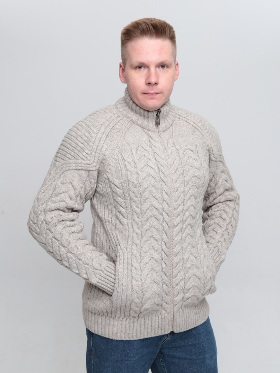 Светр чоловічий бежевий зимовий вовняний з горлом 230-321-5