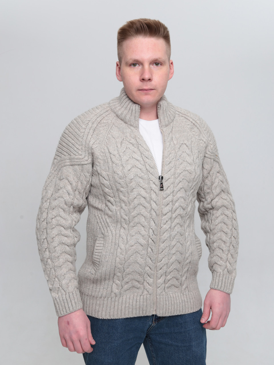 Светр чоловічий бежевий зимовий вовняний з горлом 230-321-5