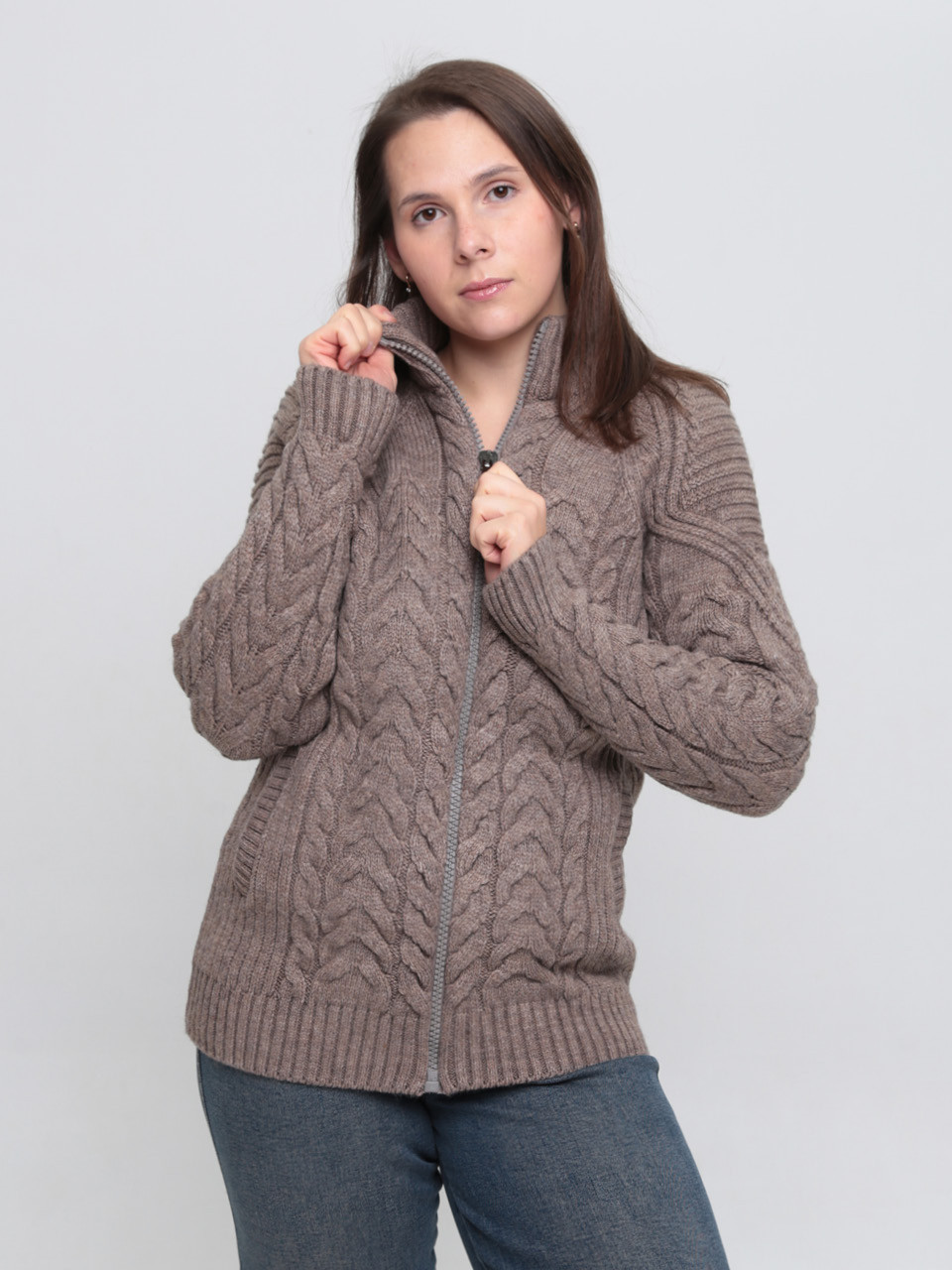 Светр жіночий бежевий зимовий вовняний на блискавці 230-321-3
