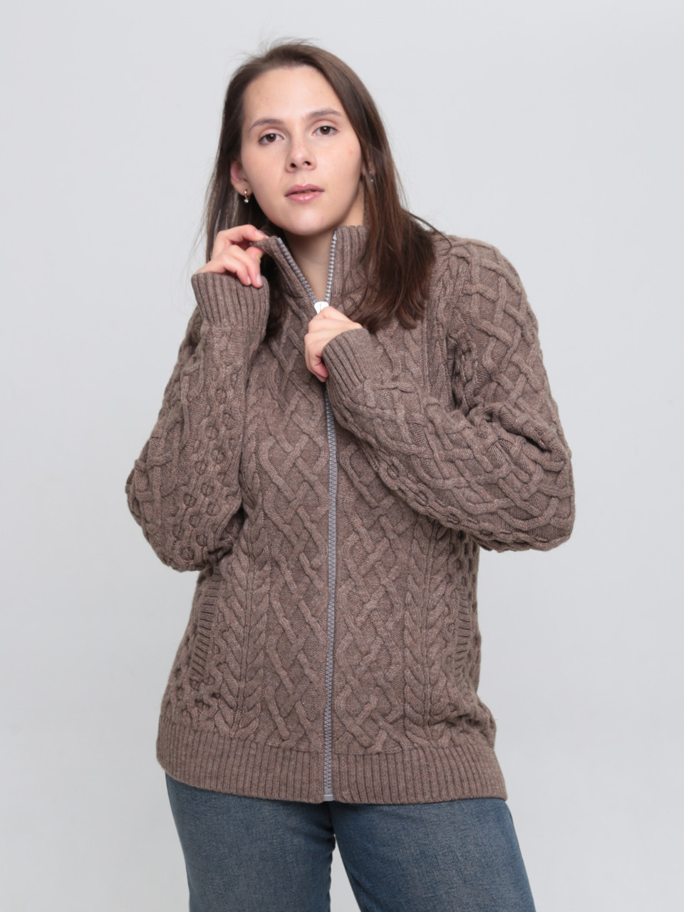 Светр жіночий бежевий зимовий вовняний на блискавці 230-644-3