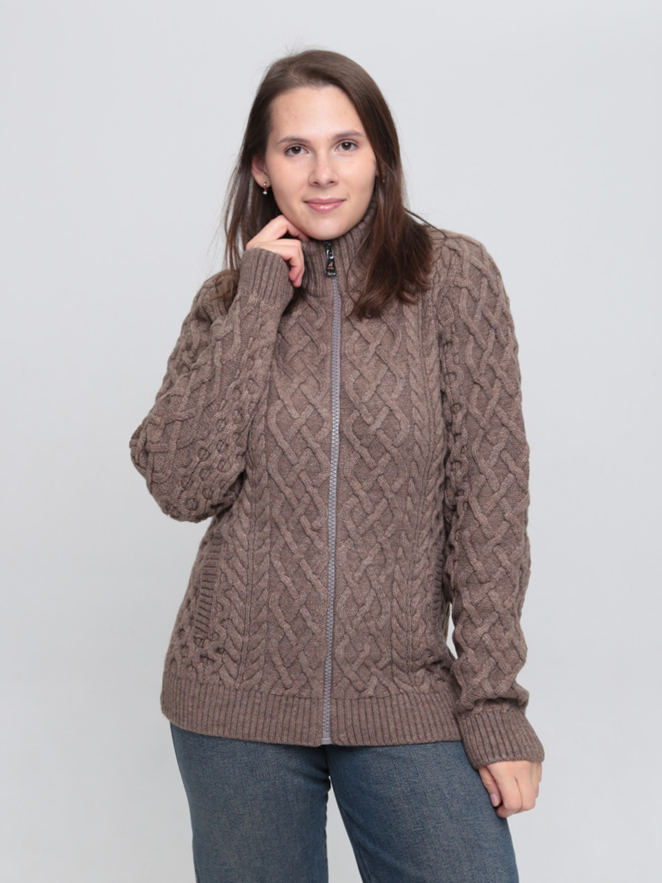 Светр жіночий бежевий зимовий вовняний на блискавці 230-644-3