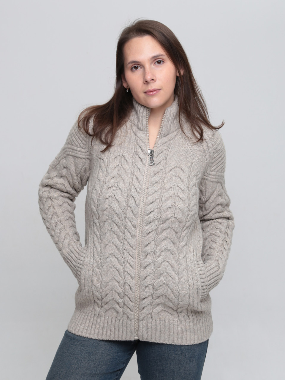 Светр жіночий світло-бежевий вовняний зимовий на блискавці 230-321-5