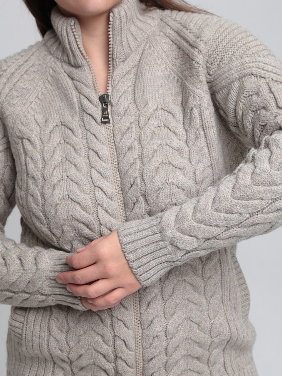 Светр жіночий світло-бежевий вовняний зимовий на блискавці 230-321-5
