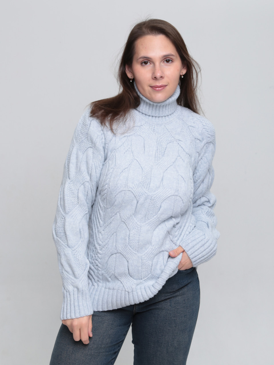 Светр жіночий блакитний вовняний зимовий з горлом 230-675-5