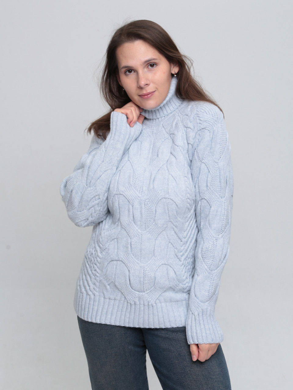 Светр жіночий блакитний вовняний зимовий з горлом 230-675-5